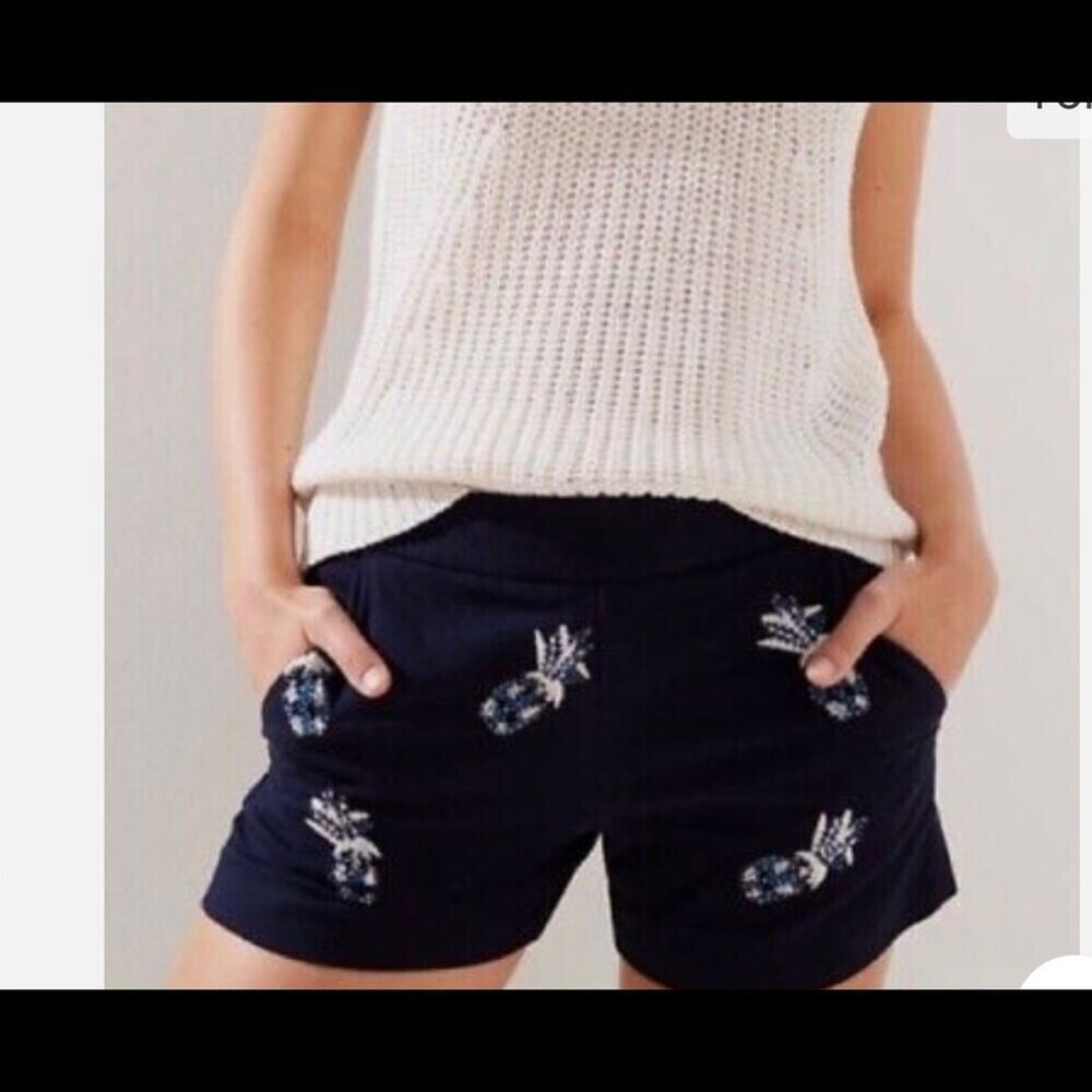 Loft Pineapple Embroidered Shorts ~ Forever Navy SZ 6 LOFT Shorts Navy Beaded